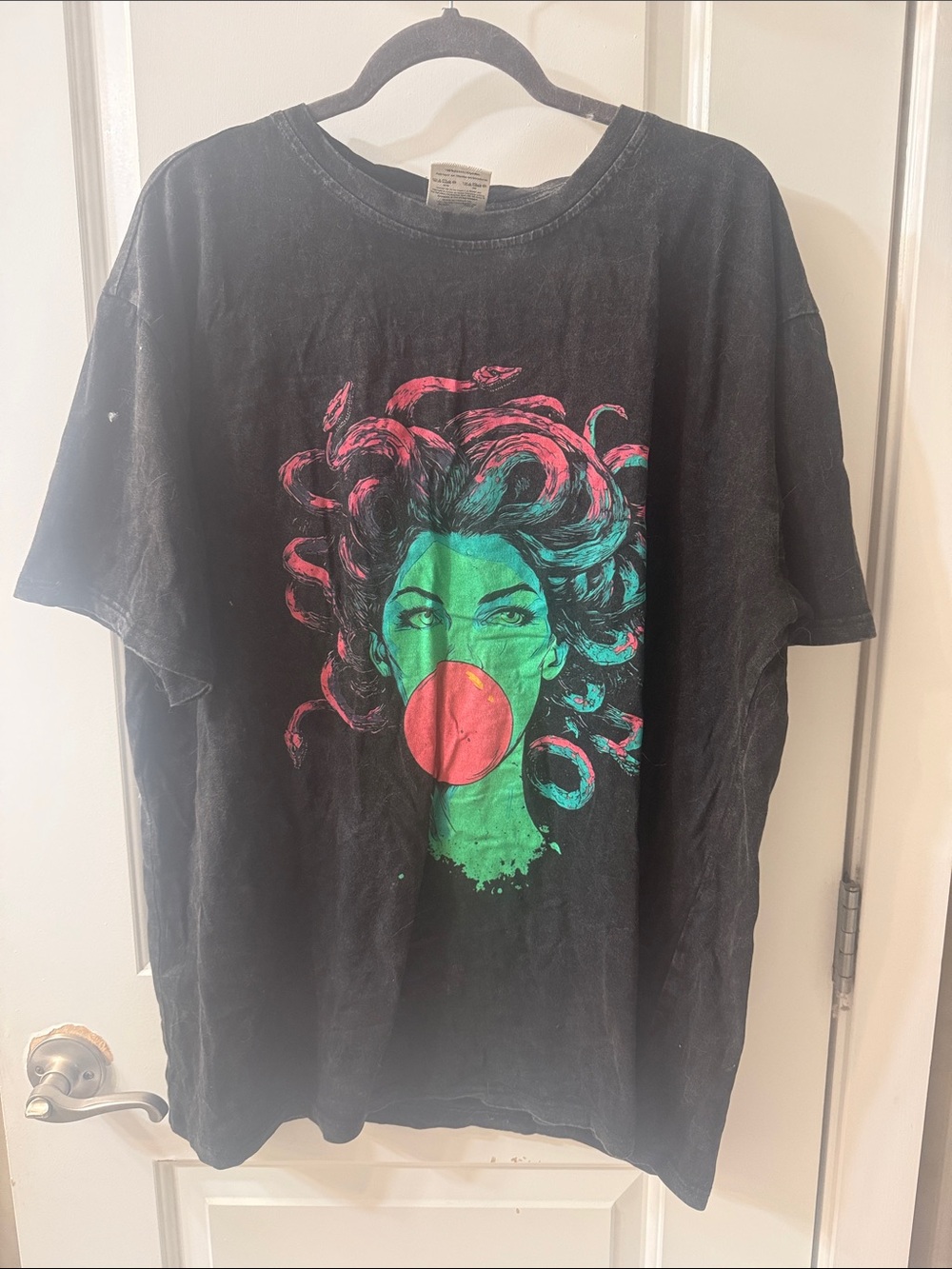 Black Graphic Medusa Tee with Pink & Green Pop